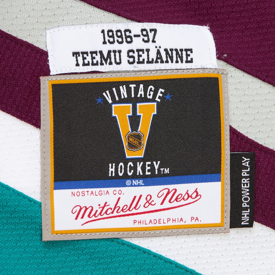 Mighty Ducks of Anaheim 1996 Teemu Selanne Mitchell&Ness NHL BLUE LINE Vintage Hockey Jersey - Mitchell & Ness