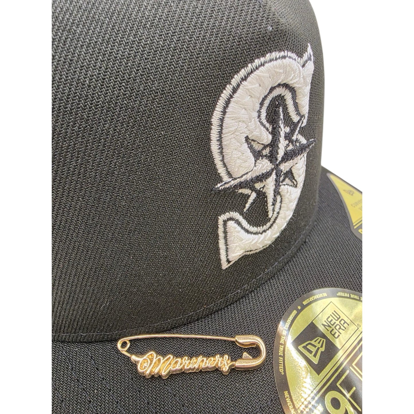 Seattle Mariners Black Script Safety Pin 59FIFTY A-Frame Fitted - New Era