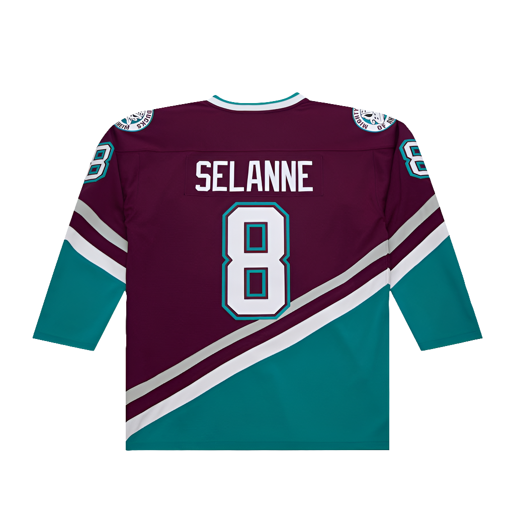 Mighty Ducks of Anaheim 1996 Teemu Selanne Mitchell&Ness NHL BLUE LINE Vintage Hockey Jersey - Mitchell & Ness