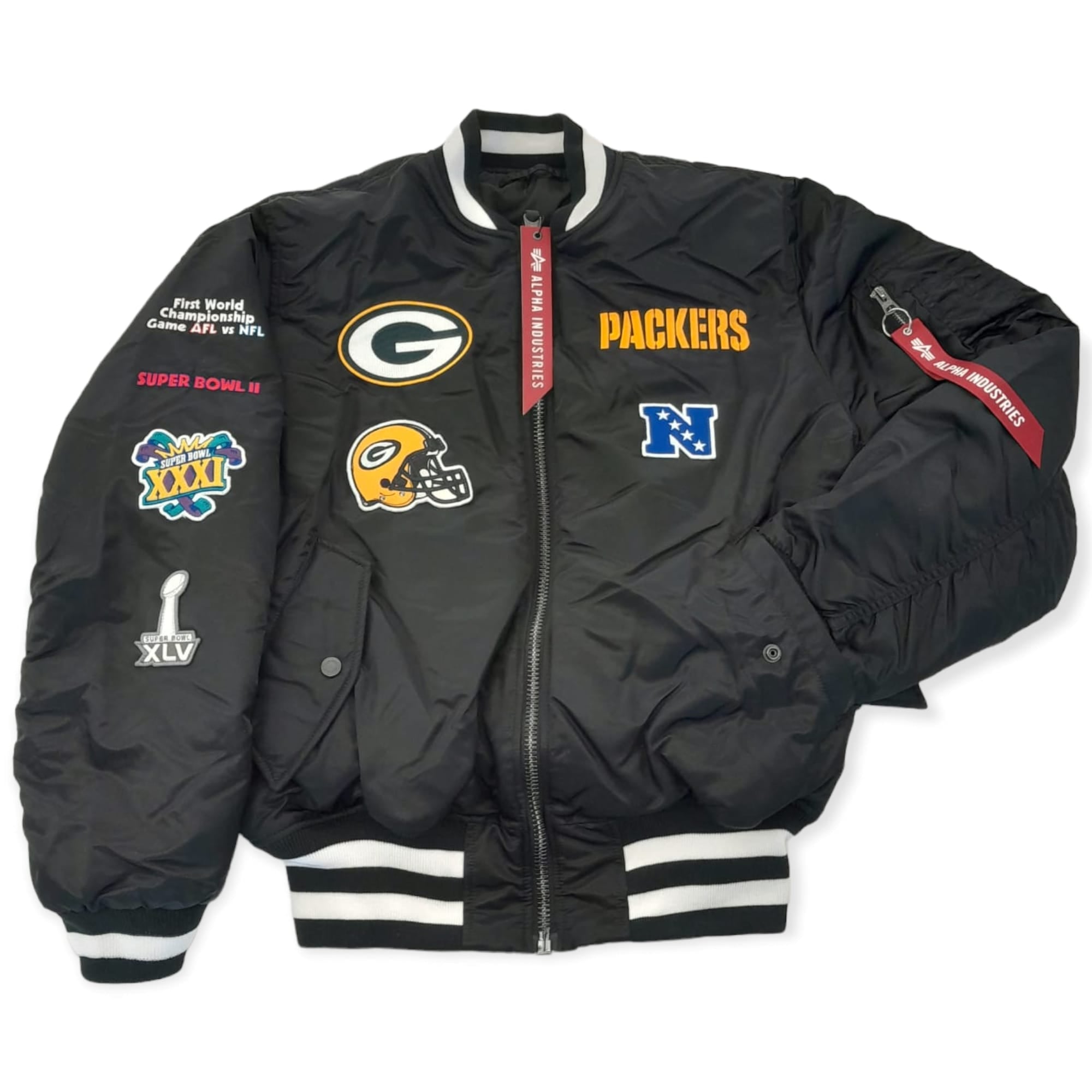 Official New Era Green Bay Packers NFL Alpha Industries Black Reversible  Bomber Jacket B8970_282